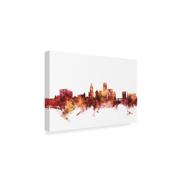 Michael Tompsett 'Providence Rhode Island Skyline Red' Canvas Art,12x19